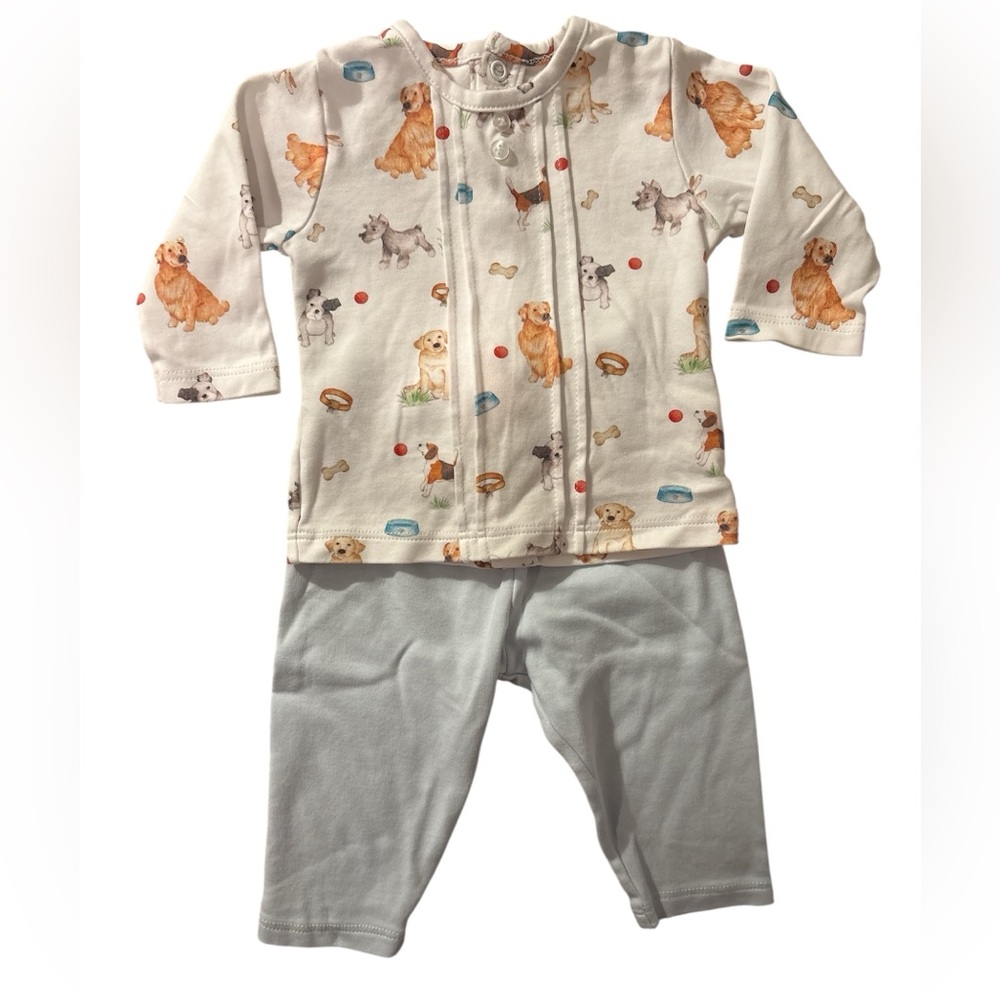 Puppy Print Set with bay blue pants
